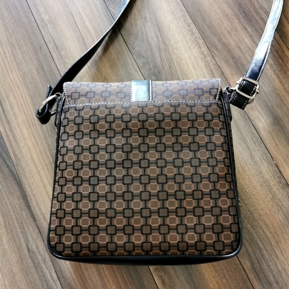 Brown GEOMETRIC printed canvas and leather messenger crossbody bag - Picture 4 of 13